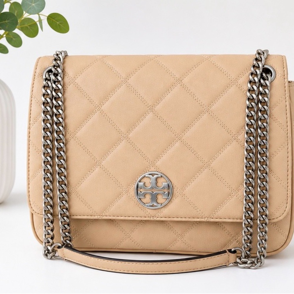 Tory Burch Beige Quilted Leather Chain Crossbody Shoulder Bag - Picture 2 of 14